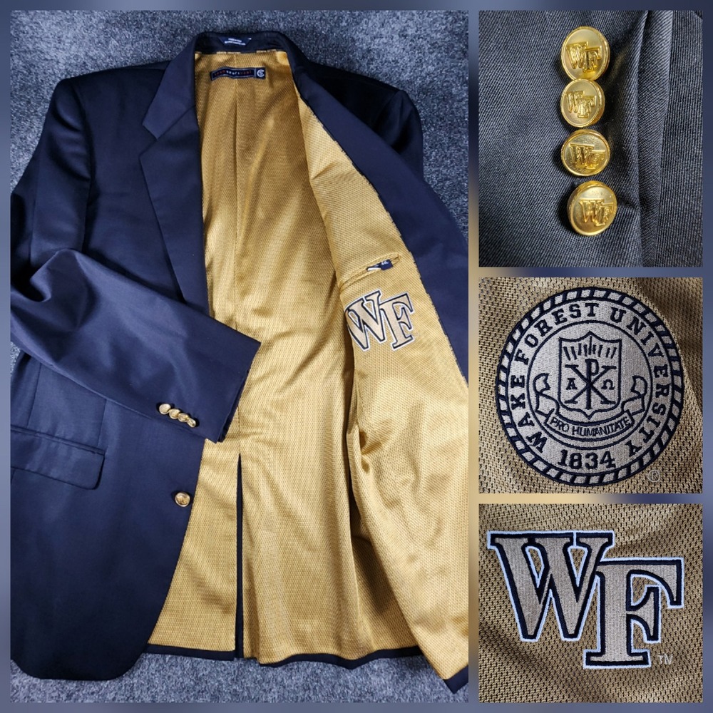Wake Forest Demon Deacons Team Sportcoat Blazer Mens 44L Navy Blue Worsted Wool